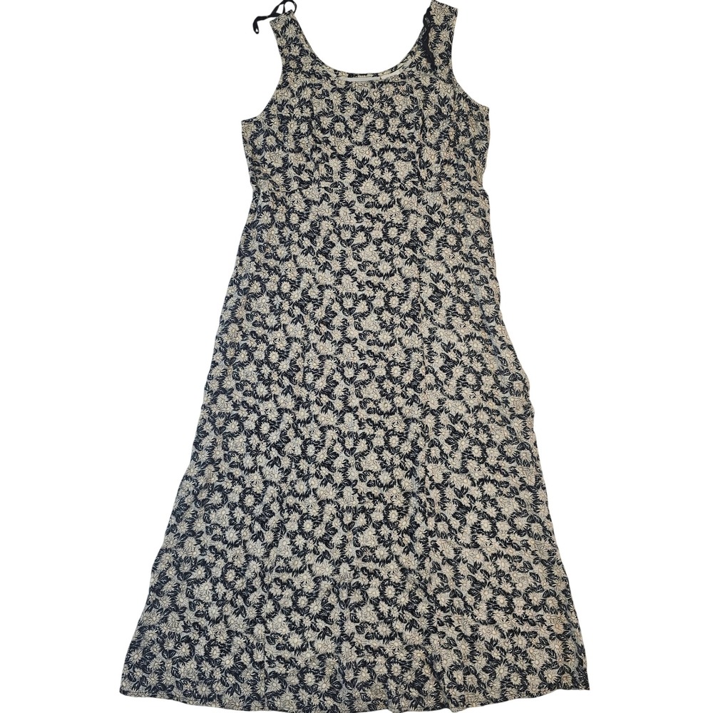 Caroline Wells Collection‎ Floral Maxi Dress Navy Cream Rayon Challis Size 8